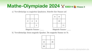 630314 🏋️‍♀️ MathematikOlympiade 2024 🏋️‍♀️ Klasse 3  Aufgabe 4  Magische Quadrate [upl. by Harcourt871]