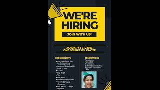 One Source Gsi Cavite Job Hiring [upl. by Nairad]