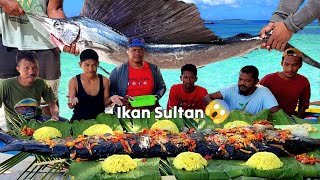 BIG MARLIN FISH RECIPE 😱 GIANT MARLINSAILFISH COOKING and EATING in the beach [upl. by Kirtap]