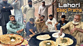 Desi Saag Paratha in Lahore  Lahore Cheapest Saag Paratha Street Food Nashta  Saag Aloo Paratha [upl. by Ardnasirhc116]