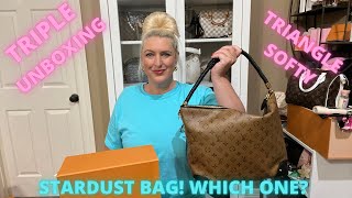 TRIPLE UNBOXING TRIANGLE SOFTY SPEEDY 20 B IN STARDUST BEIGE BOITE CHAPEAU SOUPLE GA WINNER IS… [upl. by Reece]