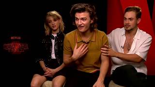 STRANGER THINGS 2  Natalia Dyer Joe Keery Dacre Montgomery INTERVIEW [upl. by Nahte]