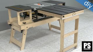 DIY Table Saw Folding Outfeed Table with builtin CrossCut Sled  Pt 4 [upl. by Ulrick]