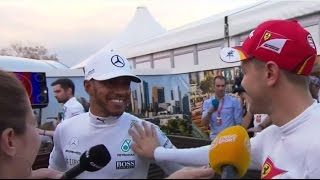 F1 2017  Australian GP  Lewis Hamilton confronts Sebastian Vettel over touching his car [upl. by Einniw]