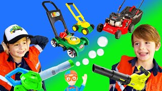 Lawn Mowers for Kids  BLiPPi Toys Leaf Blowers min min playtime [upl. by Frasch]