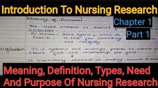 Notes Of Introduction To Nursing Research Chapter 1st DefinationTypes  Characterstics in Hindi [upl. by Ihteerp]