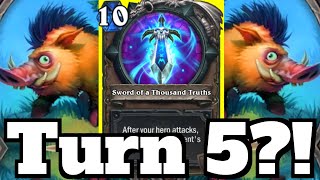 BROKEN Turn 5 Sword of a Thousand Truths Elwynn Boar Combo  Hearthstone [upl. by Buckley461]