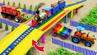 Top diy tractor making mini Rainbow Overpass for Train  DIY crane rescue train in accident [upl. by Nohj]