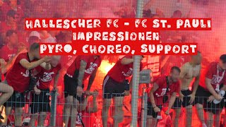 Hallescher FC gegen FC St Pauli  DFB Pokal Impressionen Choreo Pyro Stimmung [upl. by Ailekahs651]