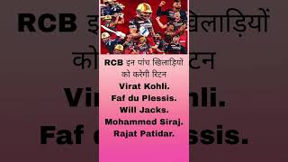 RCB RETAINED PLAYERS BEFORE MEGA AUCTION  RCB रिटन प्लेयर shorts rcb viratkohli indian ipl [upl. by Ahsiekam]