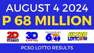 Lotto Result Today 9pm August 4 2024  PCSO Complete [upl. by Einnim469]