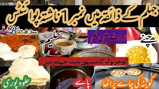 Jehlum Famous Nashta PointsHaleemChanaHalwaPoriParthaNasht Points JhelumStreet food Jhelum [upl. by Aremaj]