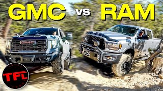 Big Boy Battle GMC Sierra HD AT4X AEV vs Ram 2500 OffRoad Smack Down [upl. by Stuckey796]