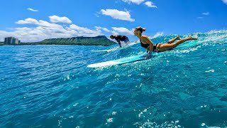 WAIKIKI SURF DREAM  Beautiful Longboard Waves in Hawaii  RAW POV [upl. by Aimal]