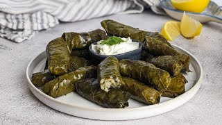 Greek Dolmades  Stuffed Grape Leaves Vegetarian  Παραδοσιακά Ντολμαδακια Γιαλαντζί [upl. by Blakeley400]