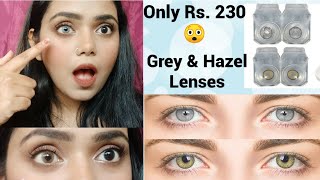 Cheap Grey amp Hazel Contact Lenses on Dark IndianBlack Eyes from Amazon  Affordable Colour Lenses [upl. by Dleifniw113]