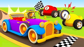 Colored racing cars amp the retro car at the double loop Full episodes Helper cars cartoons for kids [upl. by Naget972]