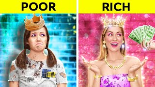 HOW TO BECOME A PRINCESS  Rich vs Poor Creative Parenting Hacks DIY Ideas by 123 GO [upl. by Anyzratak]