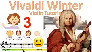 Vivaldi Winter 1st movement easy version  Four Seasons Sheet music and easy violin tutorial [upl. by Elyad]