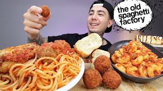 MUKBANG EATING Spaghetti and Meatball Chicken Parmesan Tortellini Fried Risotto Balls Cheesecake [upl. by Edahs458]