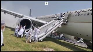 Saudia A330 Left main landing gear under fire at Peshawar Airport [upl. by Conger]