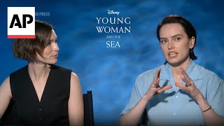 Daisy Ridley and Tilda CobhamHervey on Young Woman and the Sea  AP interview [upl. by Olonam]