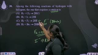 Among the following reactions of hydrogen with halogens the one that requires a catalyst is [upl. by Pontias]