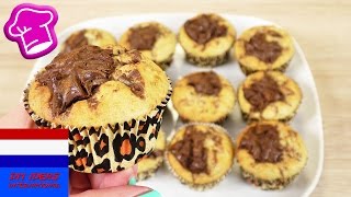 Bananen Nutella Muffins  Suppertoffe muffins met Nutella amp noten [upl. by Krusche]