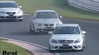 Best Motoring Battle BMW M3 VS Mercedes C63AMG VS Lexus ISF VS Skyline 350GT RUS [upl. by Tadich]