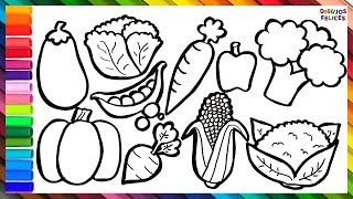 Cómo Dibujar y Colorear 10 Vegetales 🍆🍅🥔🥕 Dibujos Para Niños [upl. by Anerom]