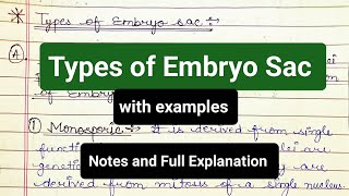 Types of Embryo Sac  Monosporic  Bisporic  Tetrasporic  Polygonum Type  Examples notes yt [upl. by Ys298]