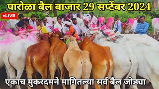 पारोळा बैल बाजार live 🔴 29 सप्टेंबर 2024  एकाच मुकरदमने मागितल्या सर्व बैल जोड्या 😱 [upl. by Haff]