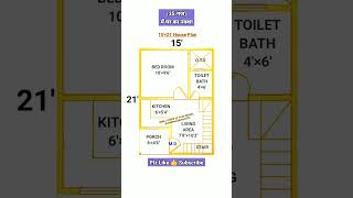 15 × 21 Ghar Ka Naksha 15 by 21 House Plan 315 Sqft 1BHK घर का नक्शा shorts houseplan homeplan [upl. by Asiek]