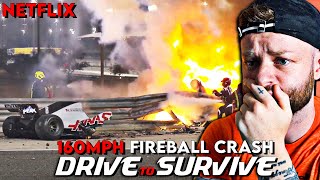 FIRST TIME WATCHING F1  Grosjeans Fireball Crash  DRIVE TO SURVIVE [upl. by Akinohs]