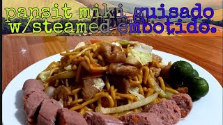 Pansit Miki Guisado Sweet Spicy w Steamed Embutido👍👍alvinz pinoy tv [upl. by Mialliw]