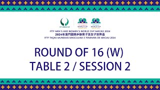 LIVE  T2  Round of 16  ITTF Mens and Womens World Cup Macao 2024  Session 2 W [upl. by Lorrimer926]