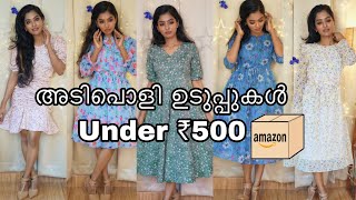 5 dresses from Amazon under ₹500 worth or not  😳Most reviewed Amazon Dress haulAsvi Malayalam [upl. by Elleiand]