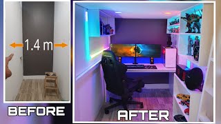 Transforming 14m Smallest Room into DREAM GAMING ROOM SETUP DIY LOFT BED W GAMING AREA 2 LEDs [upl. by Libove392]