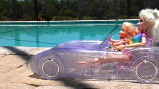 Water car  Elsa amp Anna toddlers  pool fun  Barbie dolls [upl. by Umont98]