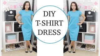 DIY TSHIRT DRESS Sewing project for beginners [upl. by Ennairam789]