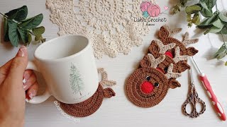 NUEVO POSAVASOS  adorno aplicación a crochet de reno🦌 para navidad 🎄 [upl. by Suzy302]