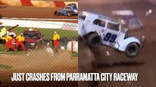 speedway Crashes from Parramatta City Raceway Sydney Australia [upl. by Ecnaiva]