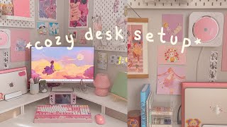 DESK SETUP MAKEOVER ♡ for cozy gaming and work from home pastel aesthetic [upl. by Nalepka]