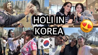 🇰🇷MY FIRST HOLI EVER  Korea vlog cherry blossom🥳🌸 [upl. by Calvo916]