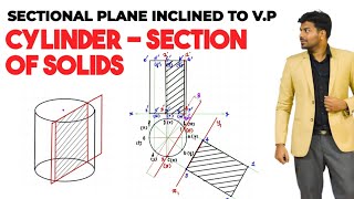 Cylinder  Section of solids  Sectional plane inclined to VP  Engineering graphics  Tamil [upl. by Zil]