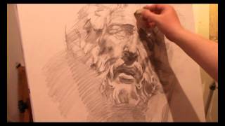 Drawing a gypsum mask Laocoon with pencil by Vitaly Yekleris [upl. by Niela]