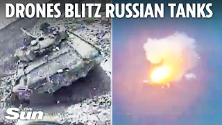 Ukrainian drones BLOW UP Russian armoured tanks and bombard trenches [upl. by Ilojne]