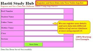 Do Registration and Save Data in Different Tables At Once AspNet C  Hindi  Free Online Classes [upl. by Rialc]