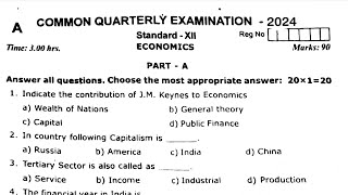 12th economics quarterly exam original question paper 2024 [upl. by Lupee]