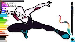 CZ How To Draw SpiderWoman Gwen Stacy  SpiderMan   C Z Drawing amp Colouring Steps [upl. by Melia]